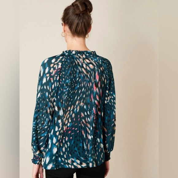Monsoon London Animal Print Pleated Long Sleeve in Teal - Size L - Picture 4 of 4